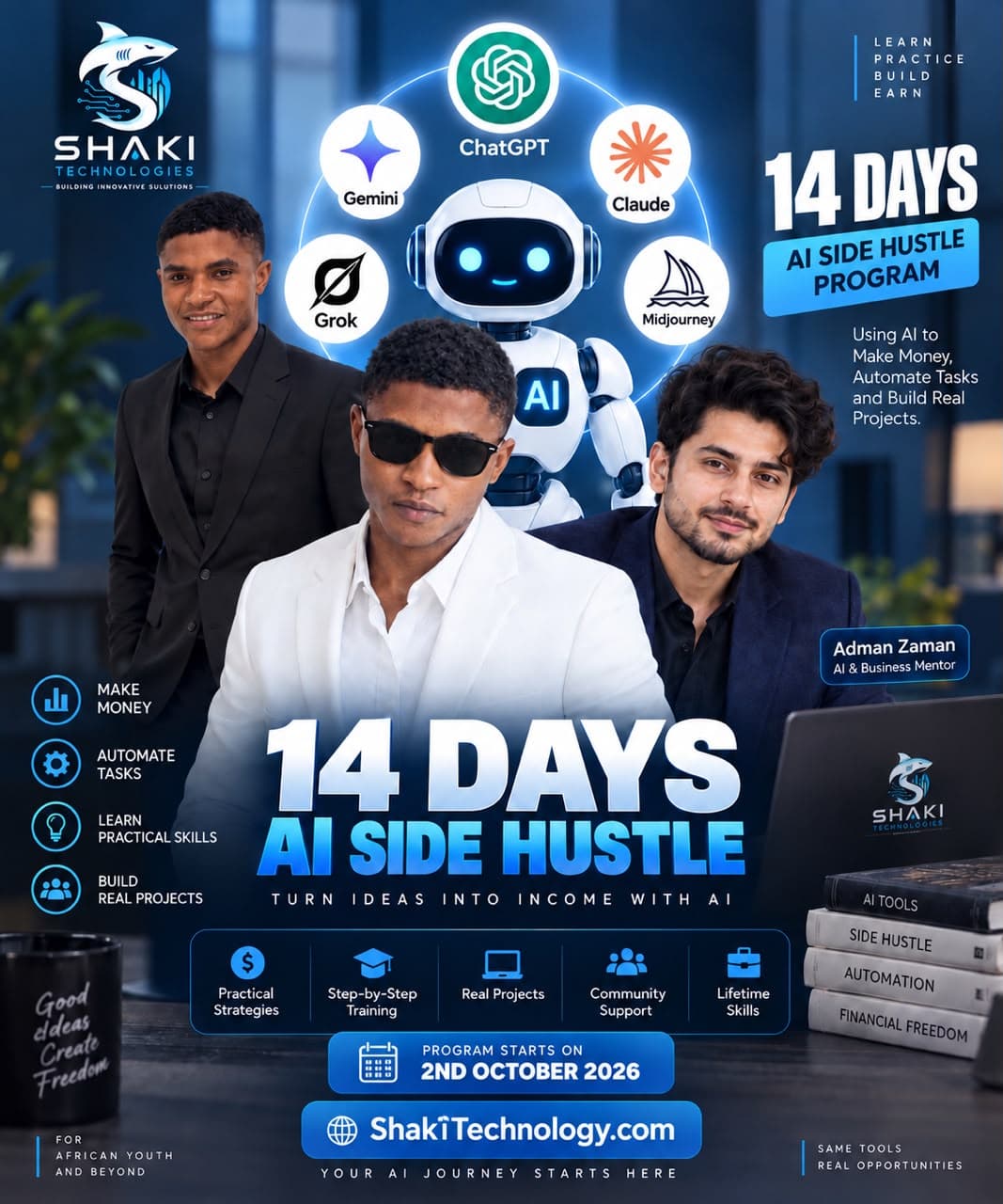 14 Days AI Side Hustle Program — learn ChatGPT, Claude, Gemini, Grok, and Midjourney with SHARKITECHNOLOGY